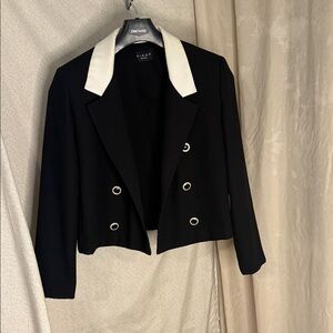 Virgo Black Cropped Blazer with White Contrast Collar